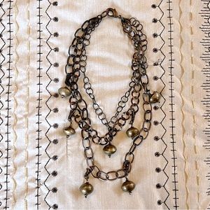 Three-tier African brass bead necklace